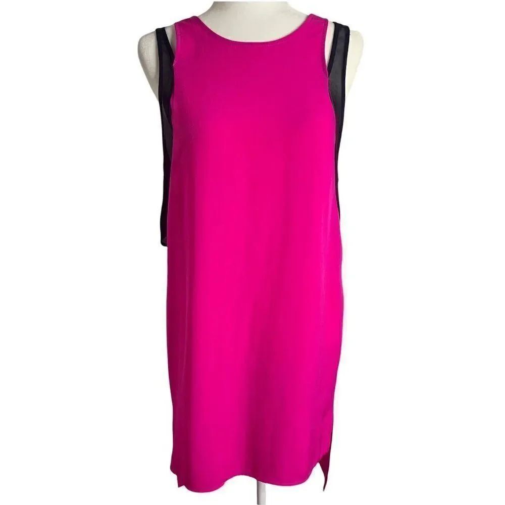 Lush High Low Mini Shift Dress M Pink Sheer Sides Low Back Sleeveless Round Neck